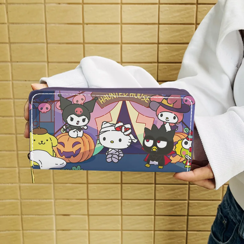 Sanrio Halloween Zipper Wallet HelloKitty, Kuromi Cinnamoroll, bonito de alta aparência moda, saco de embreagem de grande capacidade, presentes de férias