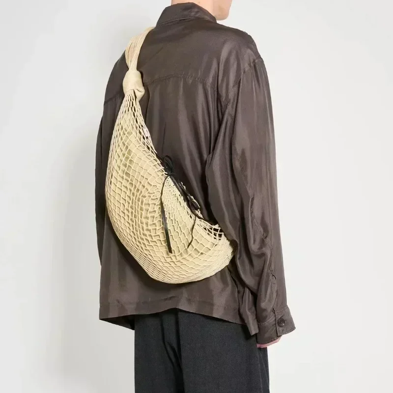 

Women's Summer Light Luxury Croissant Net Pocket Bag Brand Fashion Handbag Woven Mesh Bag Shoulder Crossbody Bag