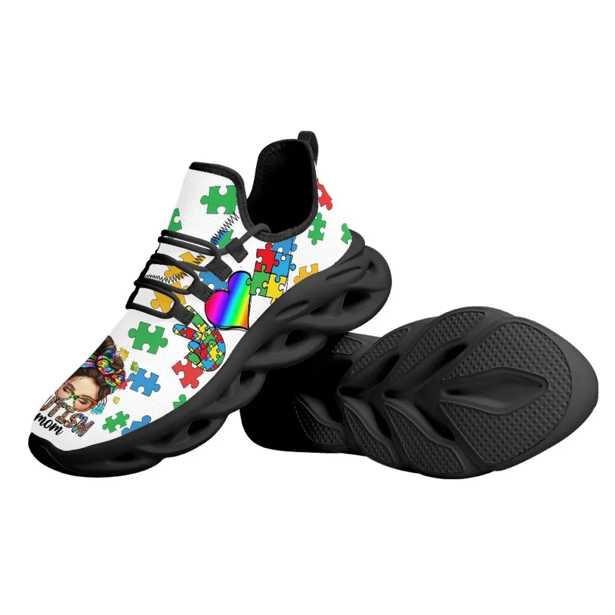 Female Colorful Autism Awareness Print Leisure Lace Up Sneakers Breathable Women Light Flats Footwea Outdoor Work Running Shoes