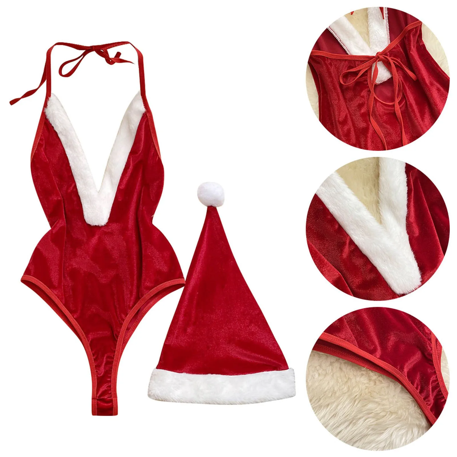 Christmas Lingerie For Women Sexy Red Teddy Bodysuit Santa h Christmas Outfit Christmas Hat Set