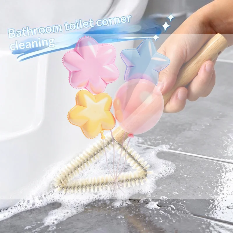 Gap Cleaning Brush with Long Wooden Handle Hard Bristles Triangle Head for Bathroom Shower Grout Window Slot Cleaning