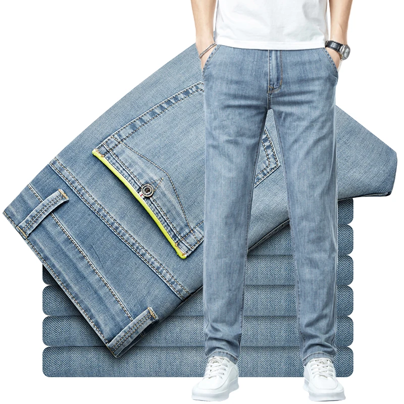 

Fashion Mens Jeans Straight Vintage Washed Stretch Classic Work Denim Trousers Cotton Business Casual Male Pants Brand Clothing