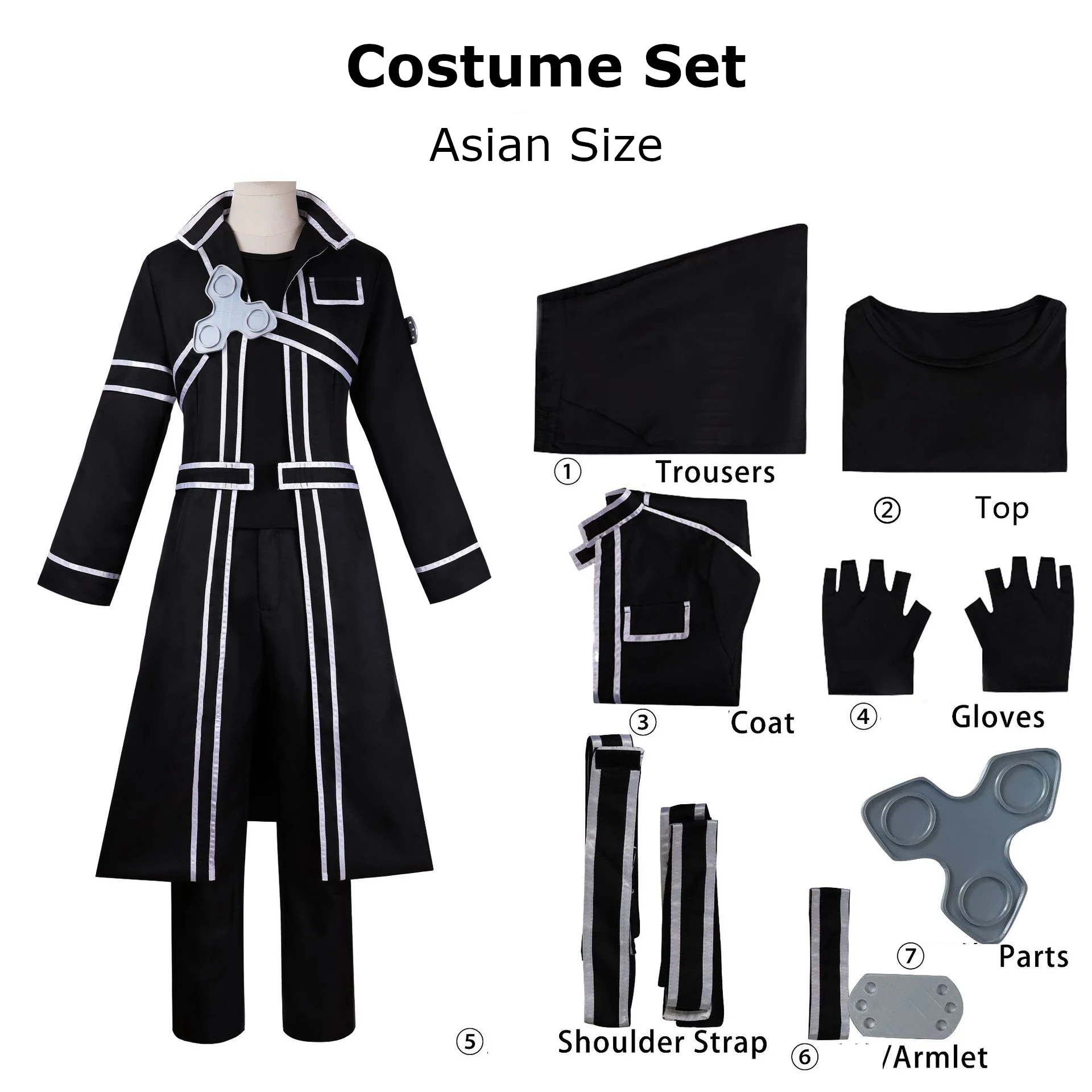 Kirito Cosplay Costume Anime Sword Art Online SAO Black Swordsman Uniform Kirigaya Kazuto Battle Suit with Wig Halloween Outfits
