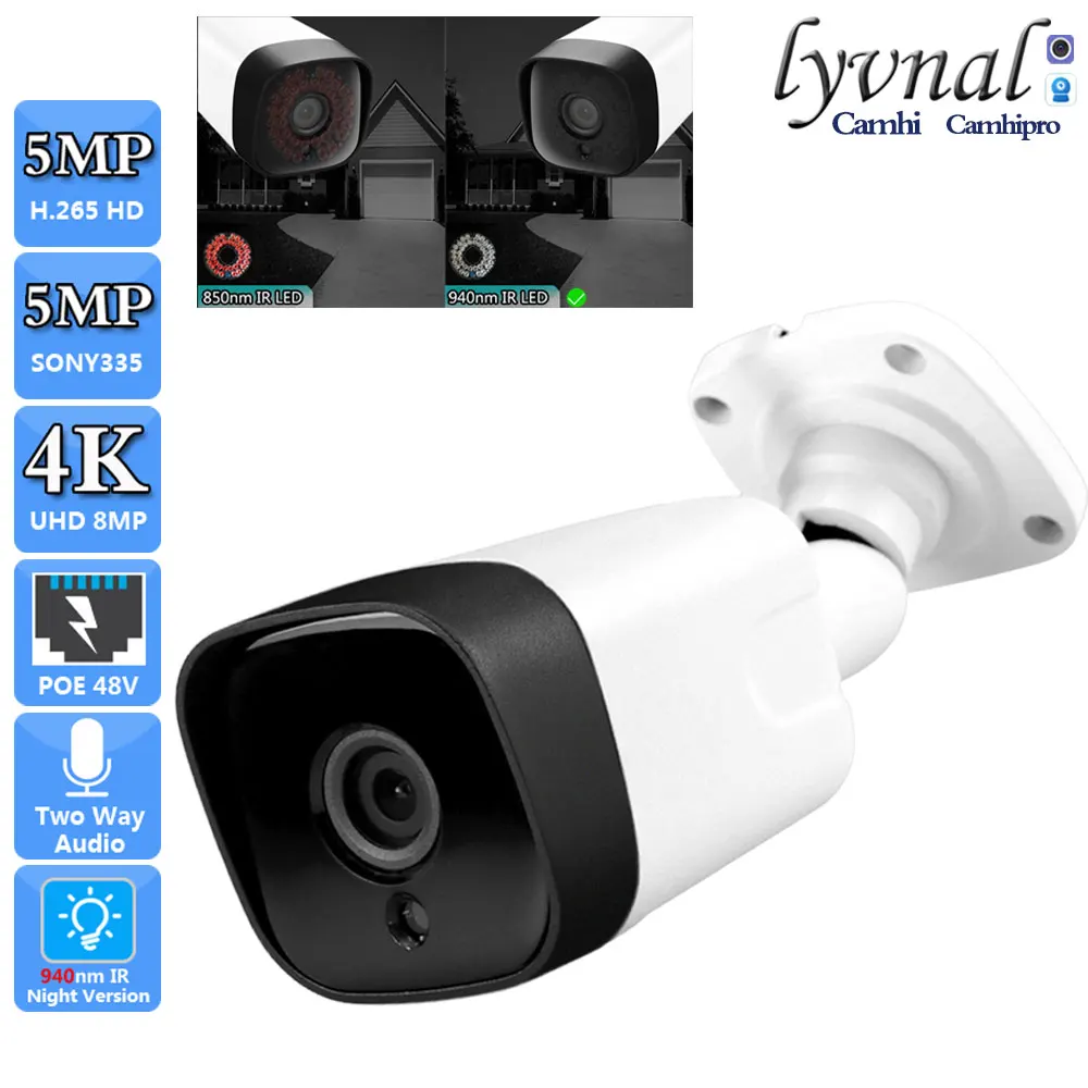 HD 4K 8mp Sonyimx415 Security Surveillance Vedio Bullet POE 5MP Two Way Audio 940nm Invisible IR Night Vision Humanoid Detection