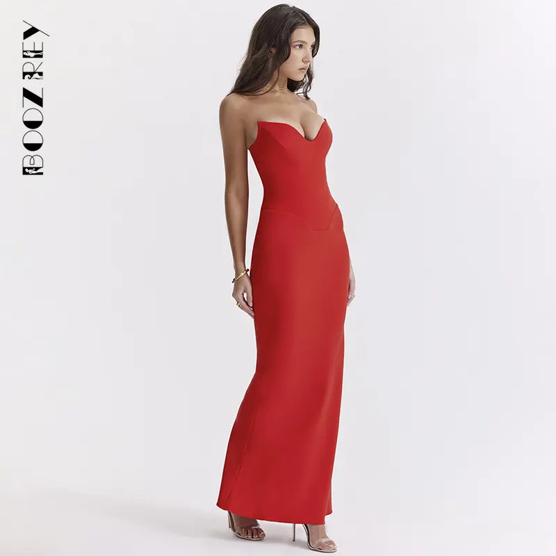 BoozRey Slim Bodycon elegante abito a sirena donna senza spalline 2023 Summer Nightclub Sexy Party Dress lunghi Maxi abiti a lisca di pesce