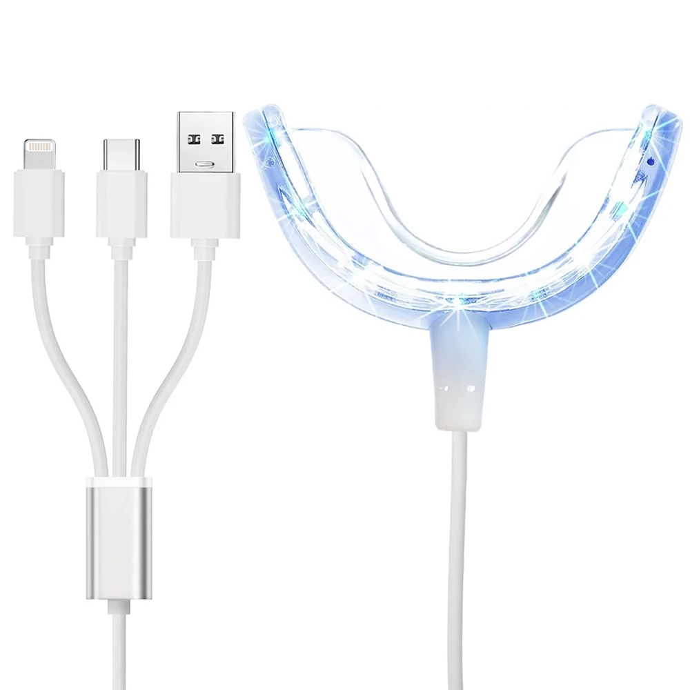 Teeth Whitening Enhancer Light, Blue LED Light Mouth Tray, Portable Teeth Whitening Accelerator Light with 3 Charging Adapters