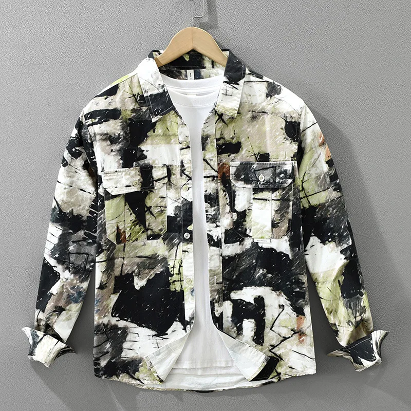 

Мужская свободная рубашка с длинным рукавом в японском ретро-стиле, универсальная, повседневная, художественная, из смесового хлопка, для ежедневной носки, осень 2025