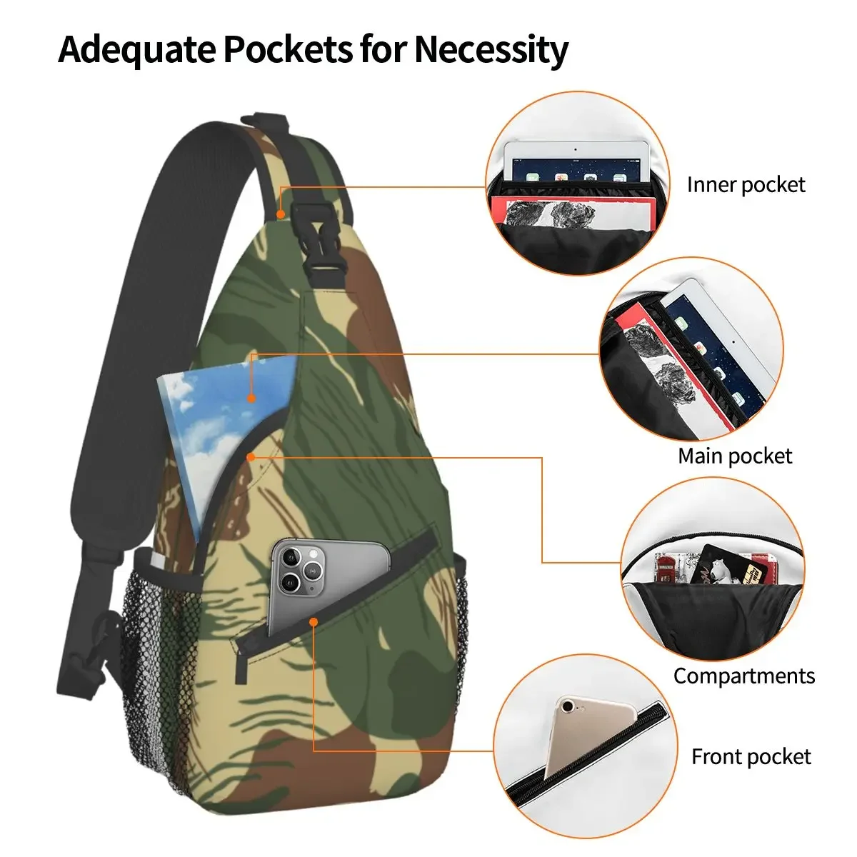 Rhodesian Brushstroke Small Sling Bag Chest Crossbody Shoulder Sling Backpack Outdoor Hiking Daypacks War Camo  Casual