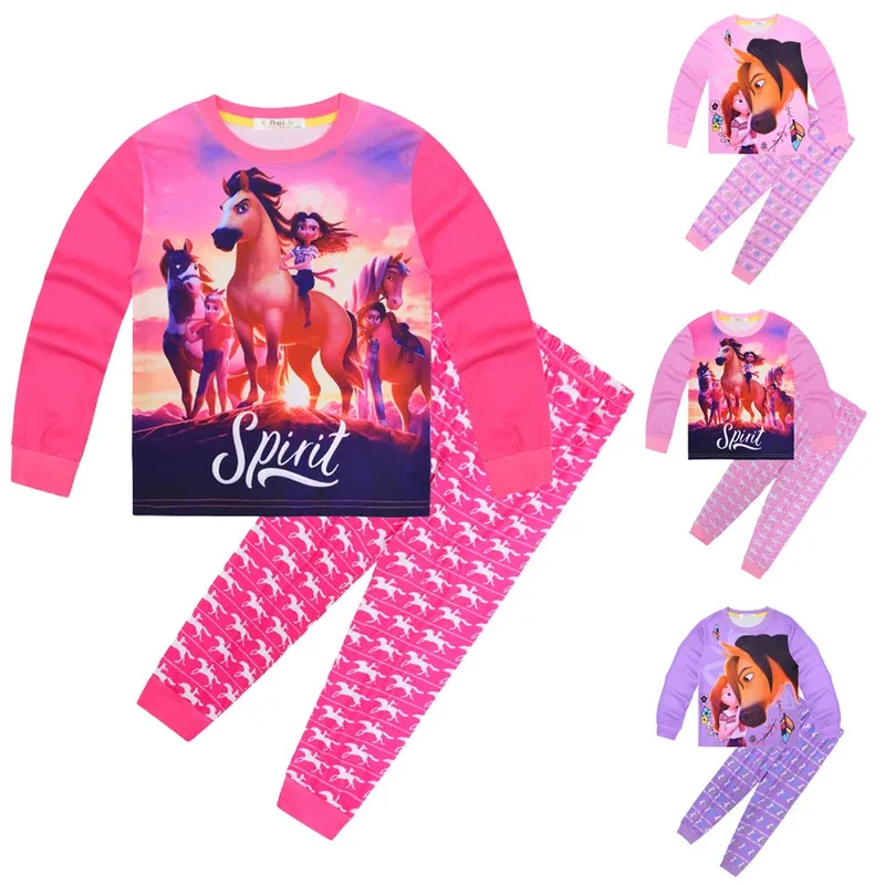 

l2025l New Cosplay Kids Spirit Riding Free Costume Cartoon Pyjama Baby Girls Long Sleeve T Shirt Pants 2pcs Sets Boys and Girls