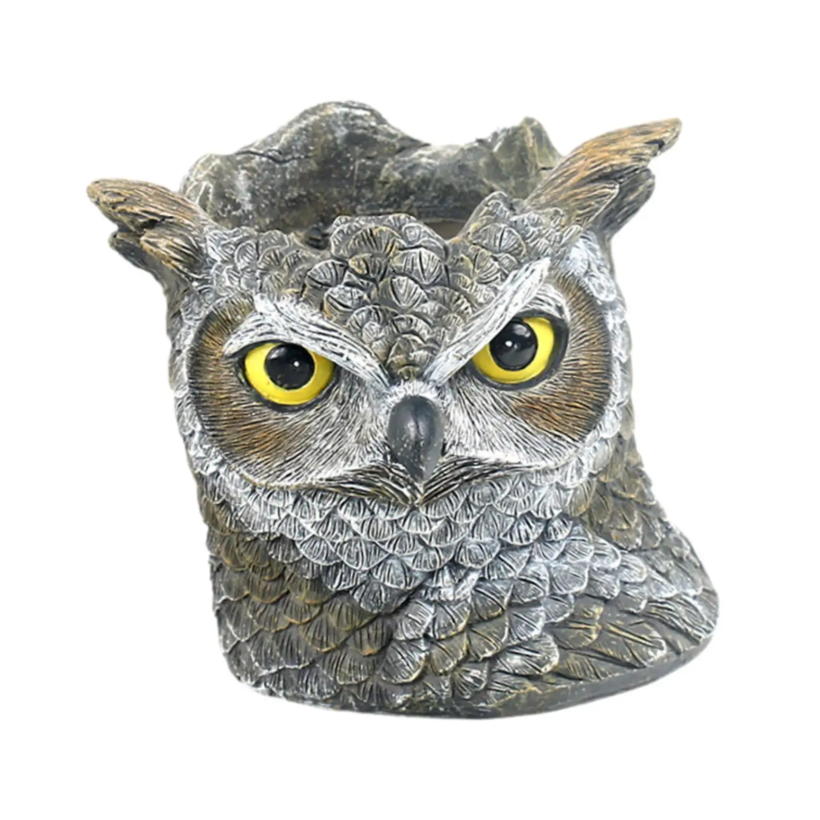 Owl Planter Small Flower Pot Resin Sculpture 5.9x5.3x5inch Multipurpose Desktop Ornament for Garden Desk Lightweight Rustic