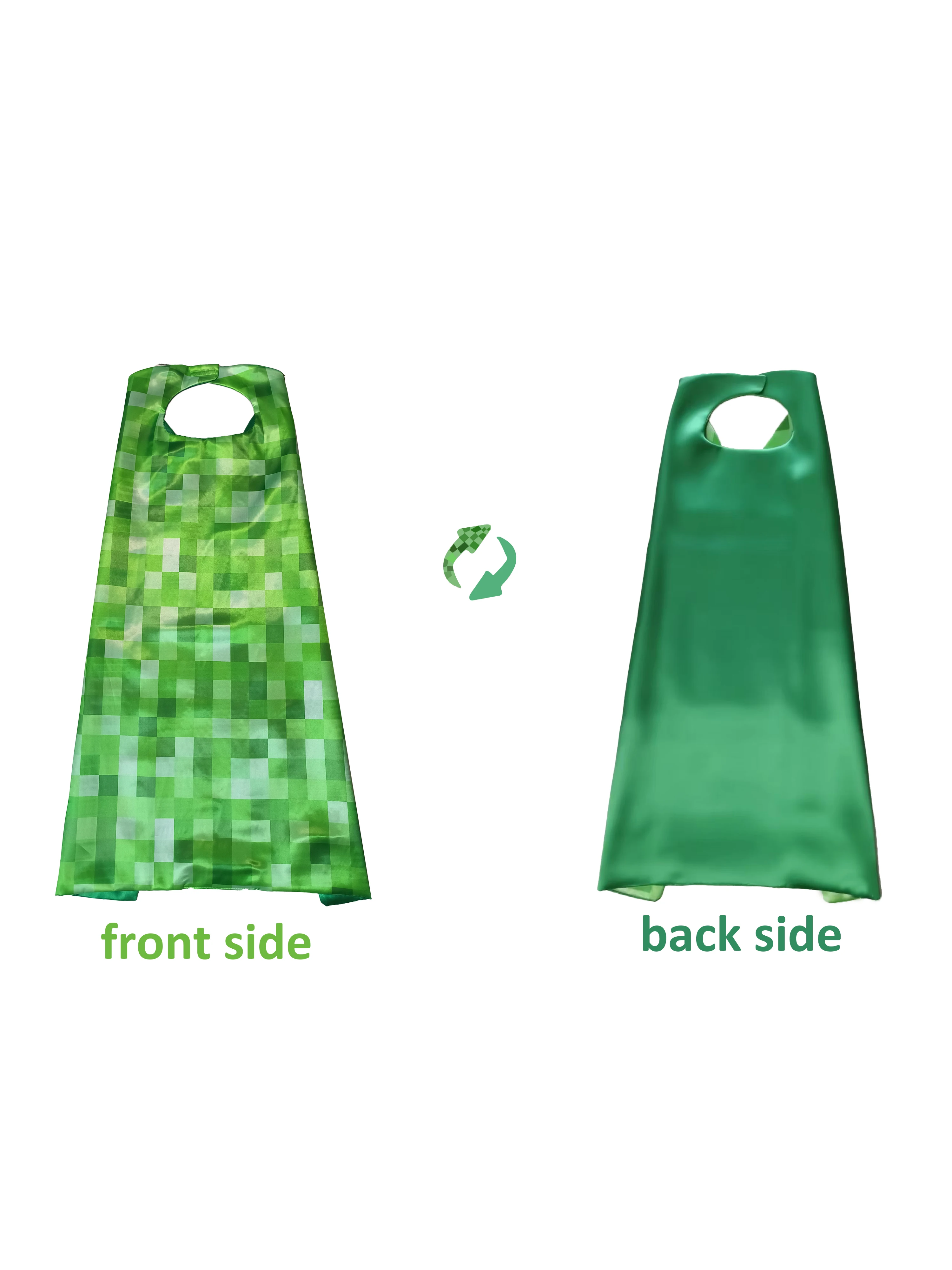 Green Pixelated Plaid Cape & Mask Set for Kids - Blocky Square Costume for Halloween, Christmas, Video Game Themed Party view 2