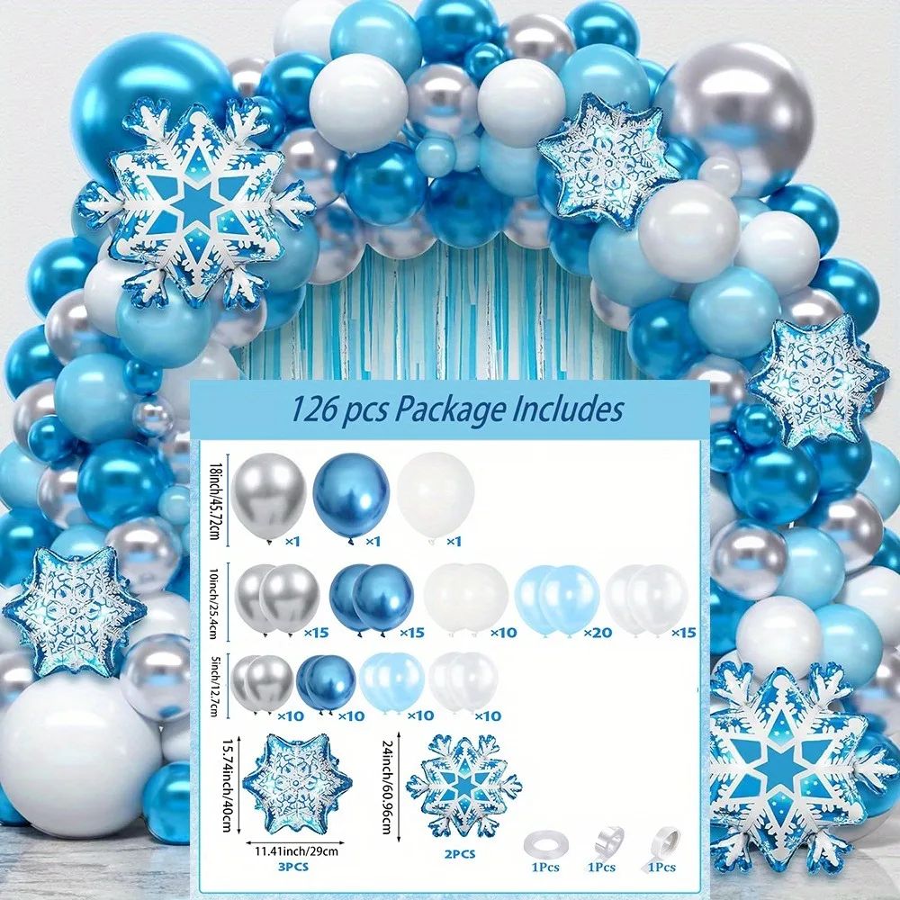 126PCS Snowflake Balloon Wreath Kit for Winter Party Birthdays and Indoor/outdoor Winter Wonderland Party Decorations