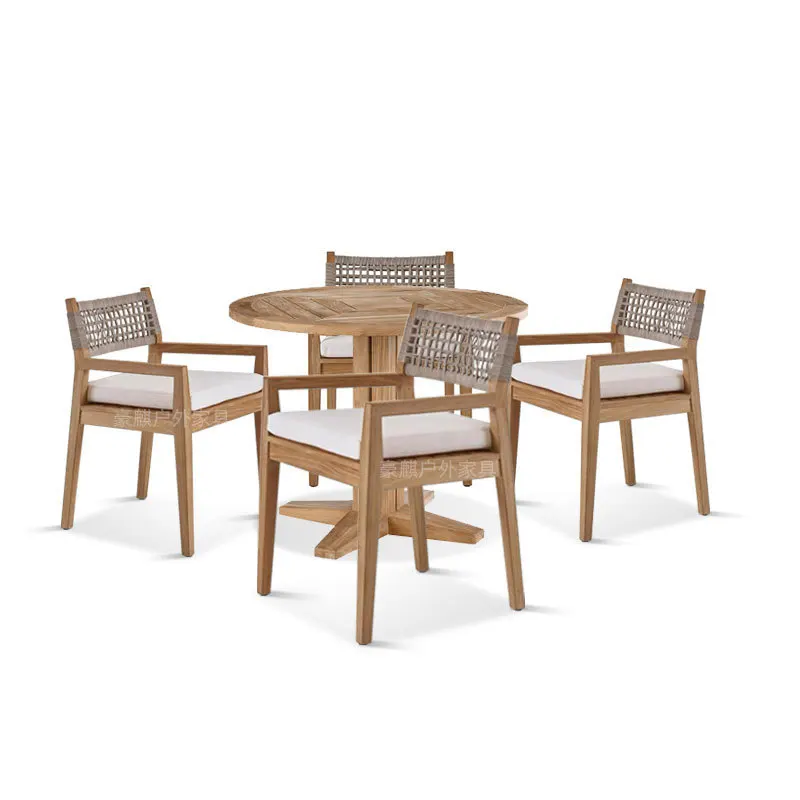 LMM solid wood long table open-air teak outdoor preservative garden balcony leisure table and chair furniture