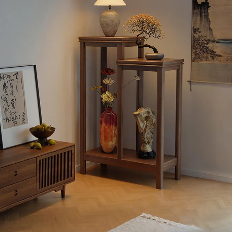 

Solid wood multi-layer flower stand Floor-to-ceiling display stand Living room decorative shelf