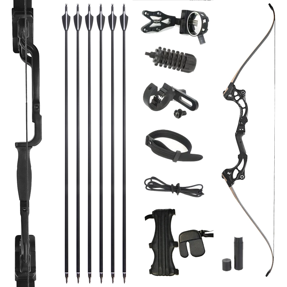 

50lbs Recurve Bow Carbon Arrow Set 64 Inch Archery Hunting Take Down Bow Laminated Limbs Mmagnesium Alloy Riser Shooting Fishing