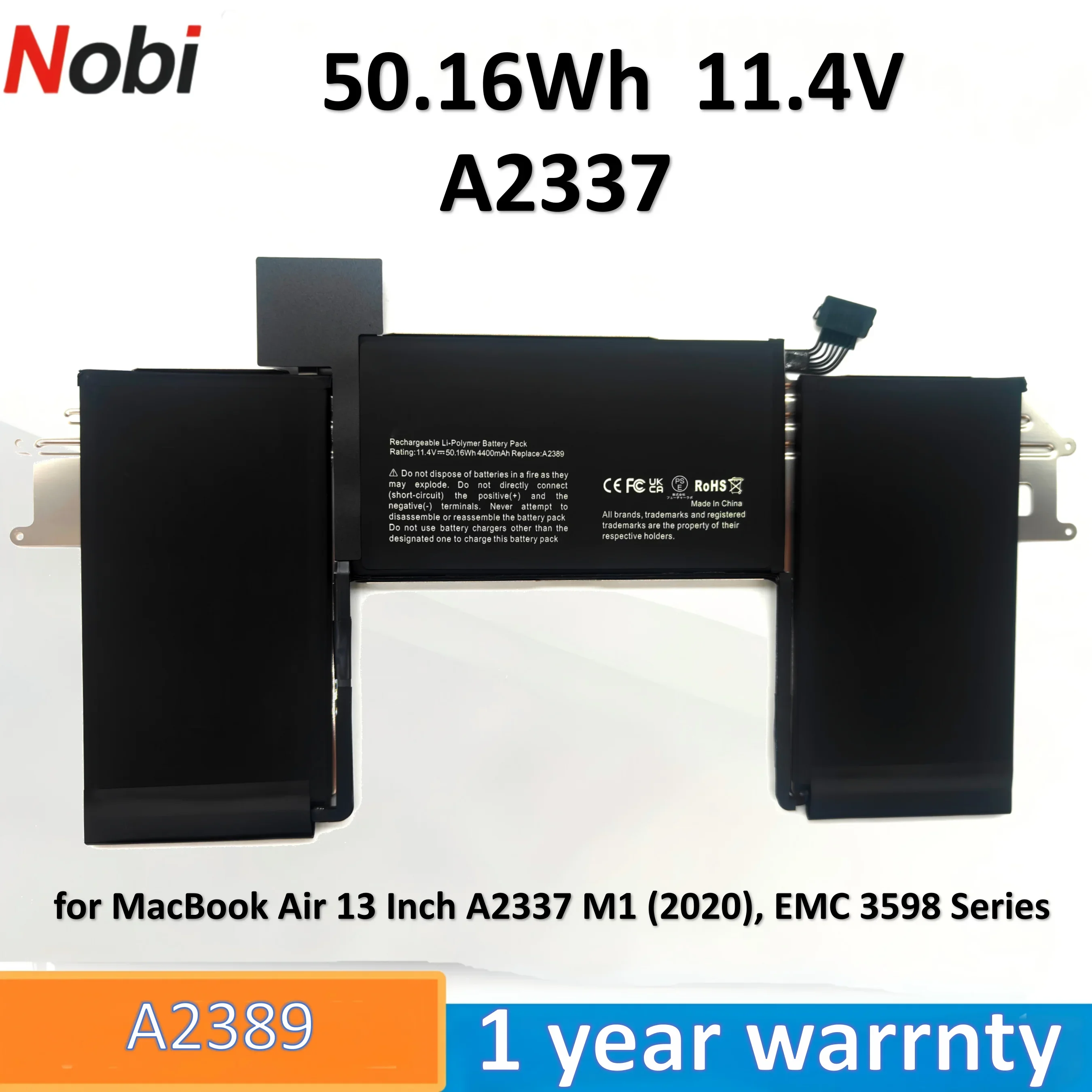

Nobi A2389 Laptop Battery compatiable with for MacBook Air 13 Inch A2337 M1 (2020), EMC 3598 Compatible Part Number A2389 A2337
