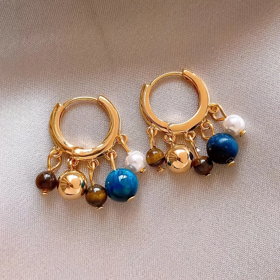 

Пара маленьких, винтажных, ярких серег-обручей с кисточками из натурального камня, серьги-тыковки, женские украшения для праздников, дней рождения, свиданий, выпускных вечеров и вечеринок.