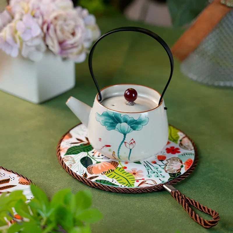 Colorful Cloud Flower Ceramic Heat-Resistant Mat Non-Slip Dining Mat High-Temperature Resistant Thickened Pot Mat