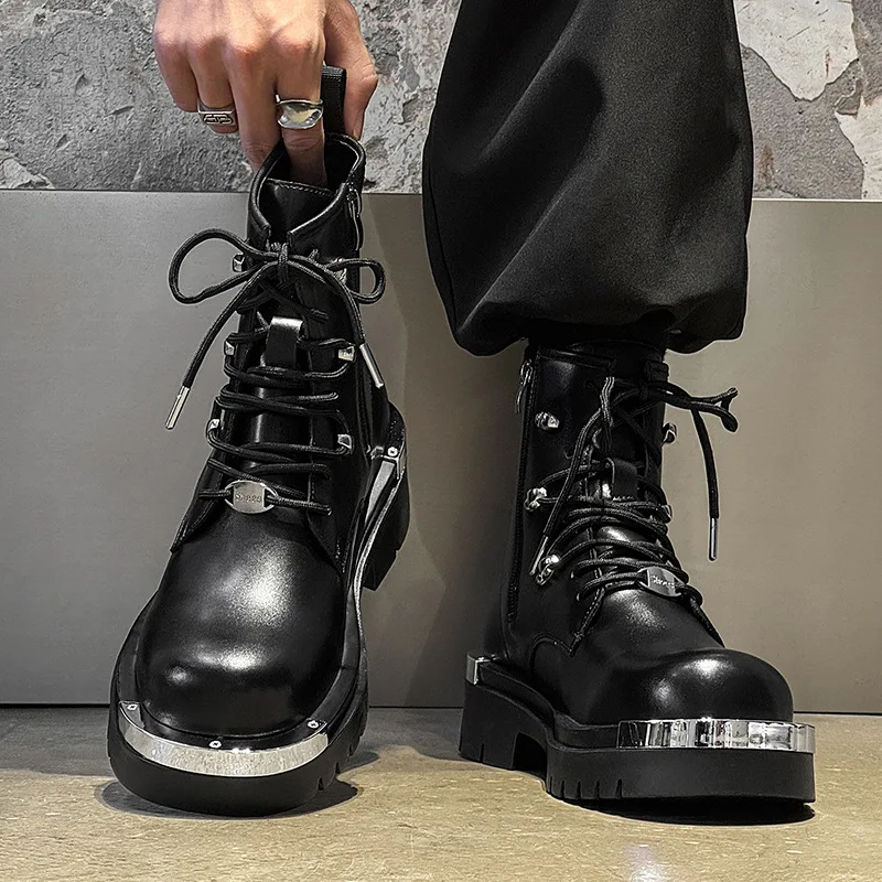 2025 تشيلسي أحذية للرجل عالية الجودة الأحذية الجلدية فستان الشرير الصخرة كاوبوي منصة التمهيد سميكة القاع دراجة نارية بوتاس حجم 38-46 #1