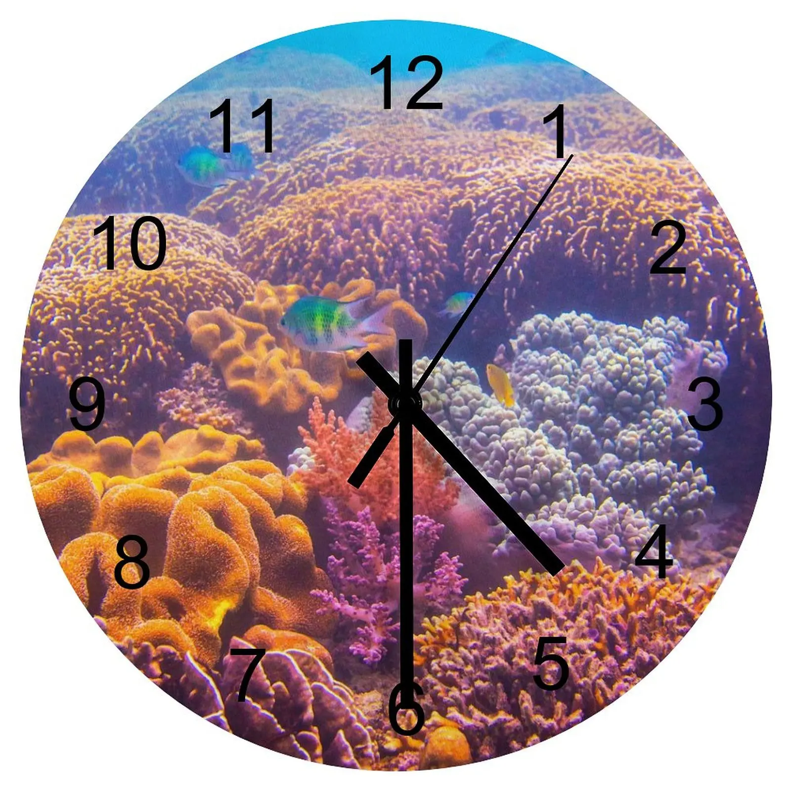 

Hallway Wall Clock Charming underwater world Clocks 12 inch Mute Wood Round Artistic Patterned Modern