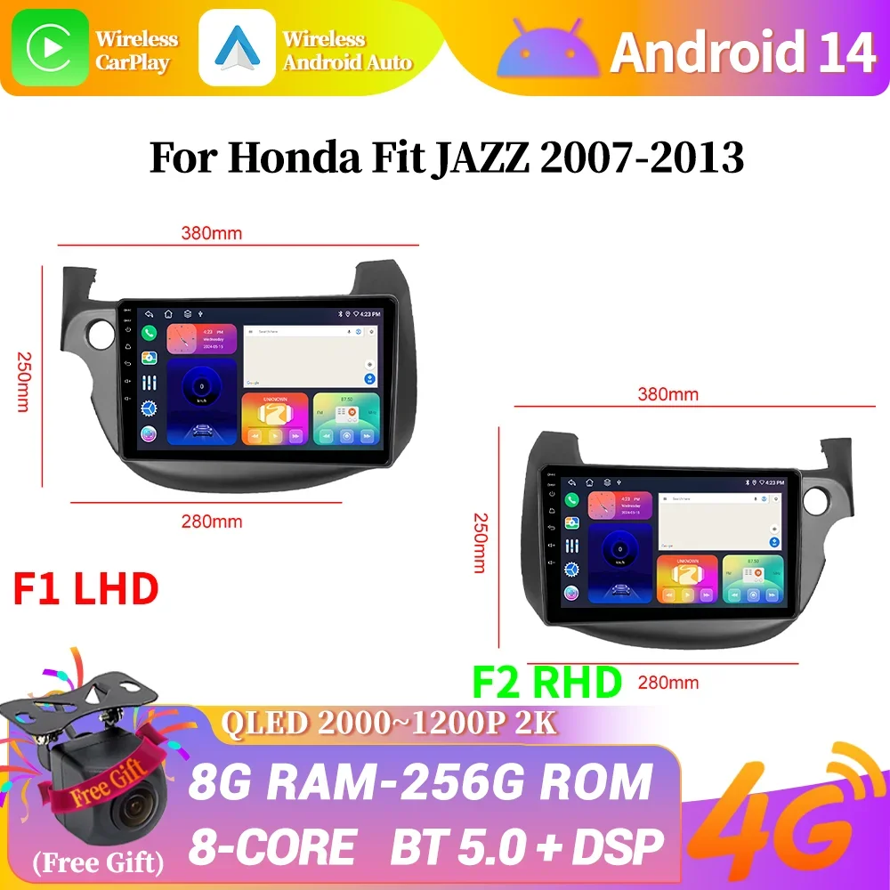 

For Honda Fit JAZZ 2007-2013 Navigation 4G BT CarPlay Car Radio Multimedia Video Player Navigation Android 14 Intelligent Screen