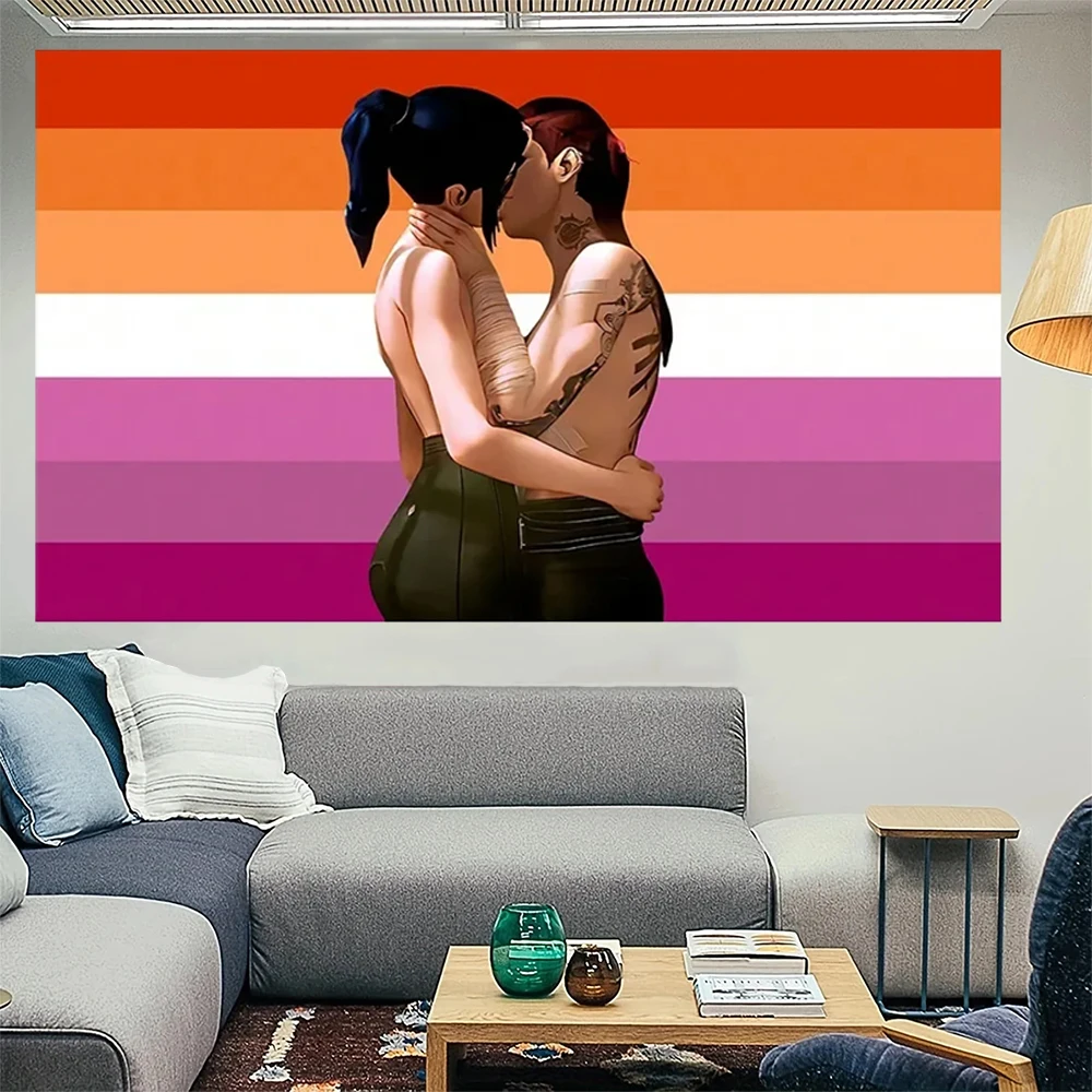 Arcane Lesbian Women Caitlyn Pink Rainbow Tapestry Flag Wall Hanging College Dorm Room Guys Man Cave Art Banner Vintage Blanket