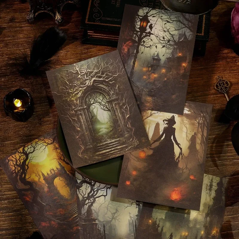 20Sheets Material Paper Moonlight Fantasia Retro Gothic Decoration Handbook Collage Notes Base Background Scrapbook 14*10CM