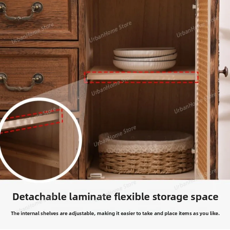 

American retro side cabinet simple restaurant space saving storage sideboard living room mobiletto da cucina Wooden furniture