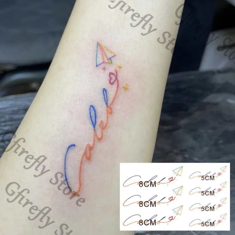 Autocollant de tatouage de clavicule d'impression d'avion en papier, décalcomanies de bras, amour et espace profond, étanche, Anime Caleb, nom anglais