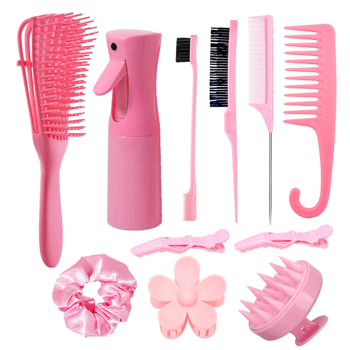 مجموعة تصفيف مكونة من 11 قطعة، وزجاجة رذاذ، ومشط تصفيف احترافي وفرشاة شعر، ودبوس شعر، وعصابة شعر خاصة للشعر المستعار الحقيقي