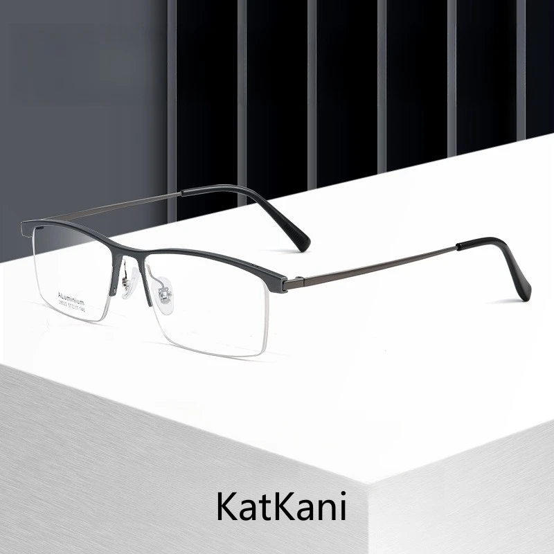 

KatKani New Ultra-light Aluminum Magnesium Titanium Half Eyewear Frame 0ptical Prescription Eyeglasses Frame Men 28522
