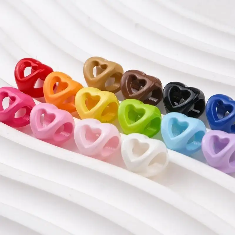 10Pcs Easy to Thread Colorful Hollow Heart Acrylic Beads for DIY Jewelry Making Home Craft Art Supplies