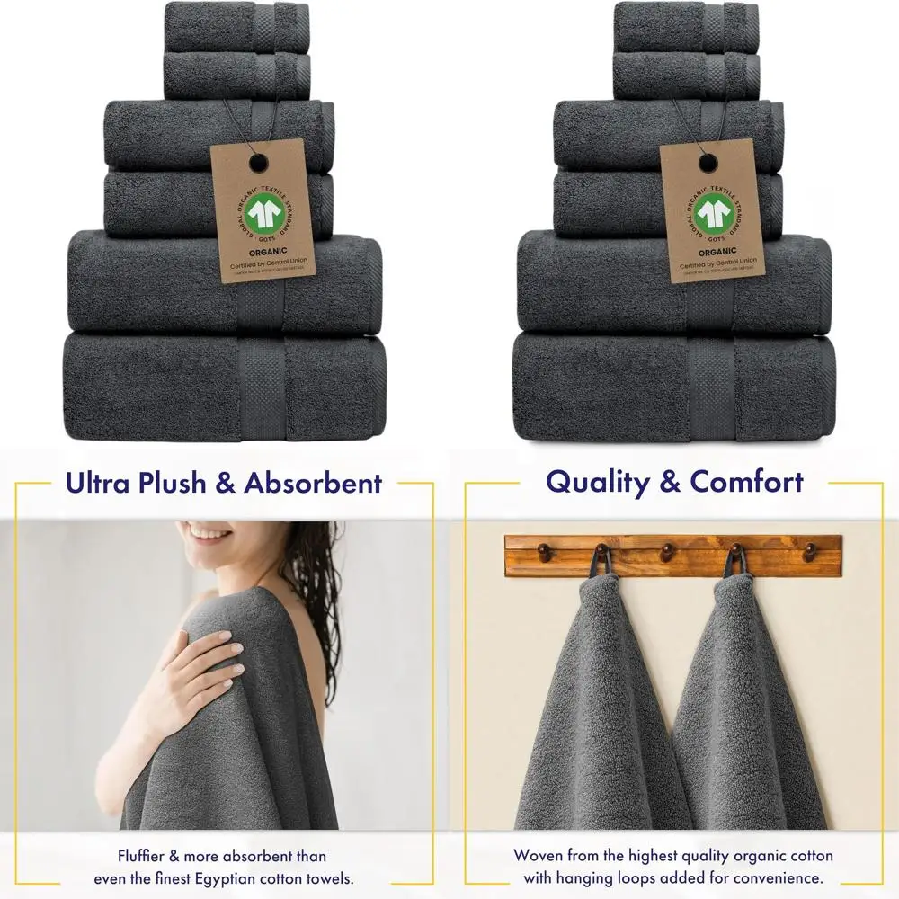 Luxury 6-Piece Organic Bath Towel Set - 700GSM Soft & Plush Long-Staple Cotton in Granite Grey