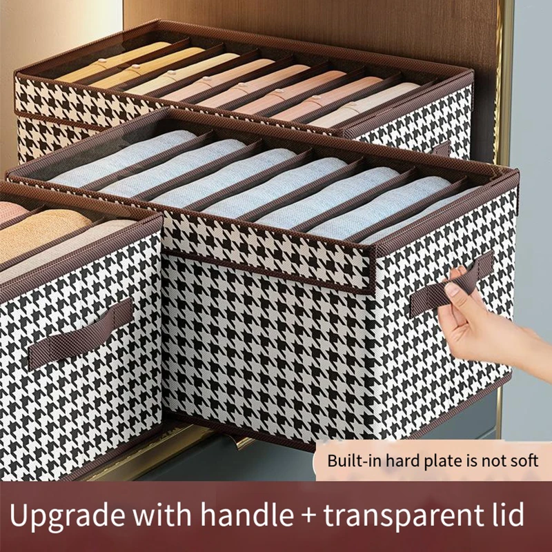 Large Capacity Storage Box With Lid Divider Folding Clothes Storage Boxes Dust-proof Pants T-Shirt Wardrobe Organizers Storage