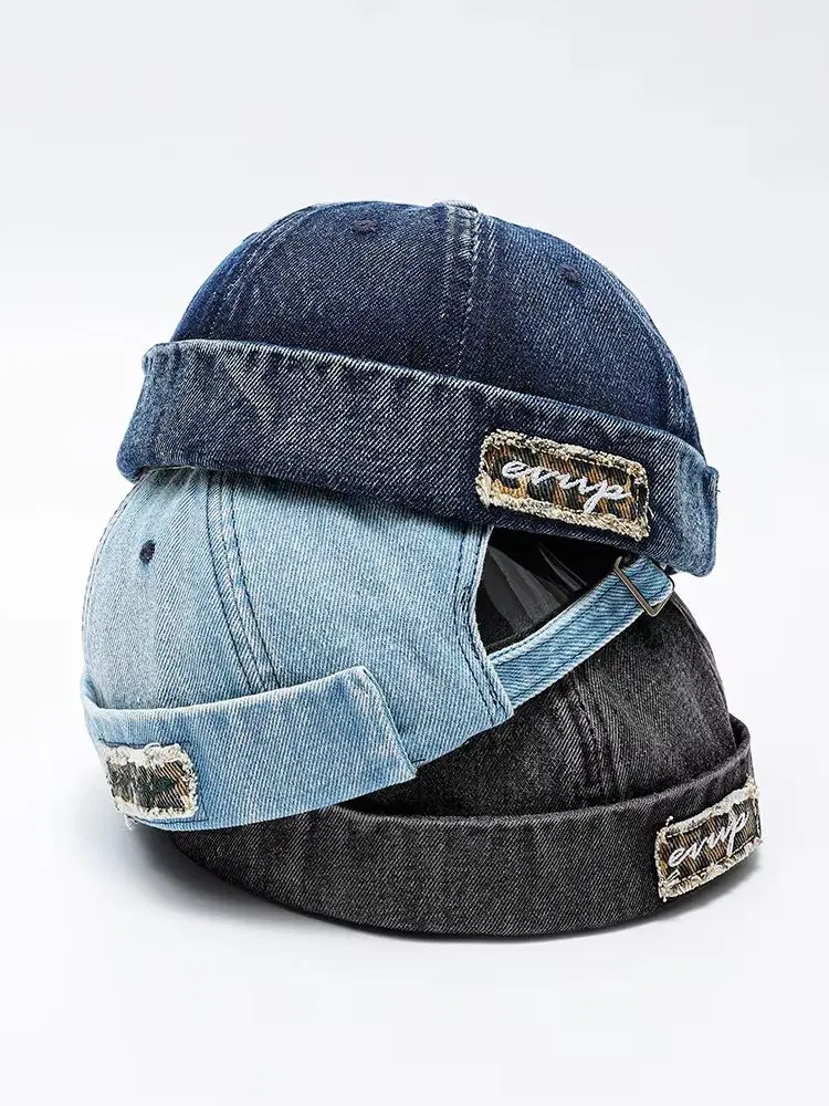 Denim Docker Hat Fashion Brimless Beanie Hat Retro Worker Skull Cap Rolled Cuff Sailor Cap Hip Hop Dancing Watch Cap Baseball Cap Adjustable Fitted Snapback Hats