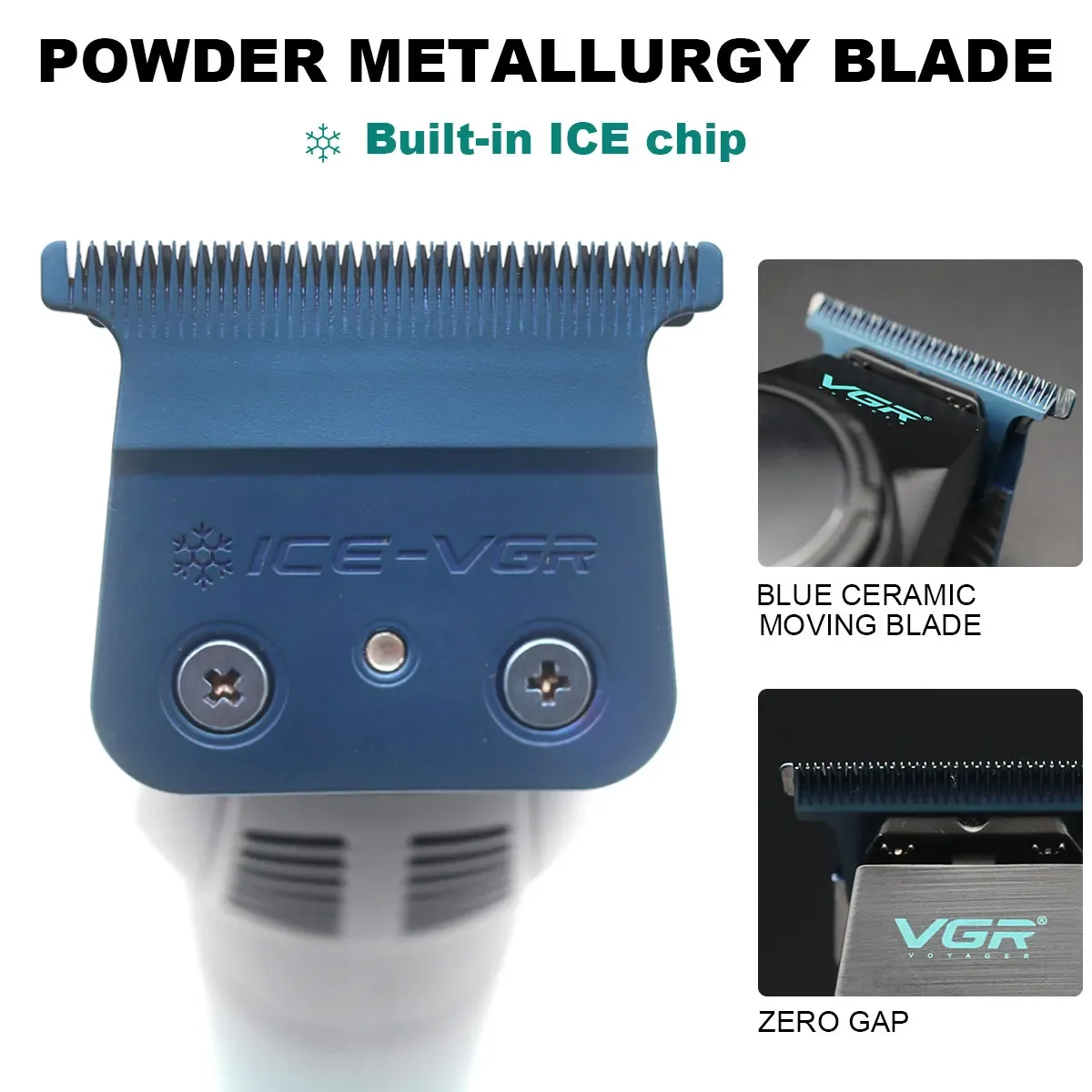 VGR V-946 Hair Trimmer DLC T Blade 8000RPM Brushless Metal Body Ice Technology Blue Ceramic For Barber Carver Designing Trimming
