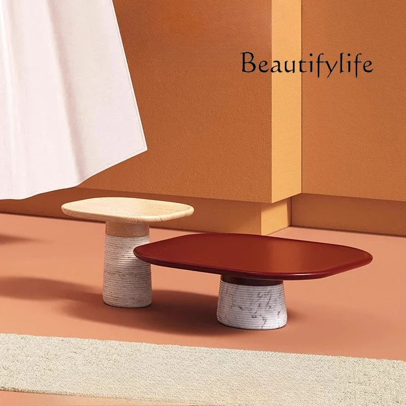 

NEW Italian wabi sandy wind natural marble coffee table designer model room small apartment coffee table