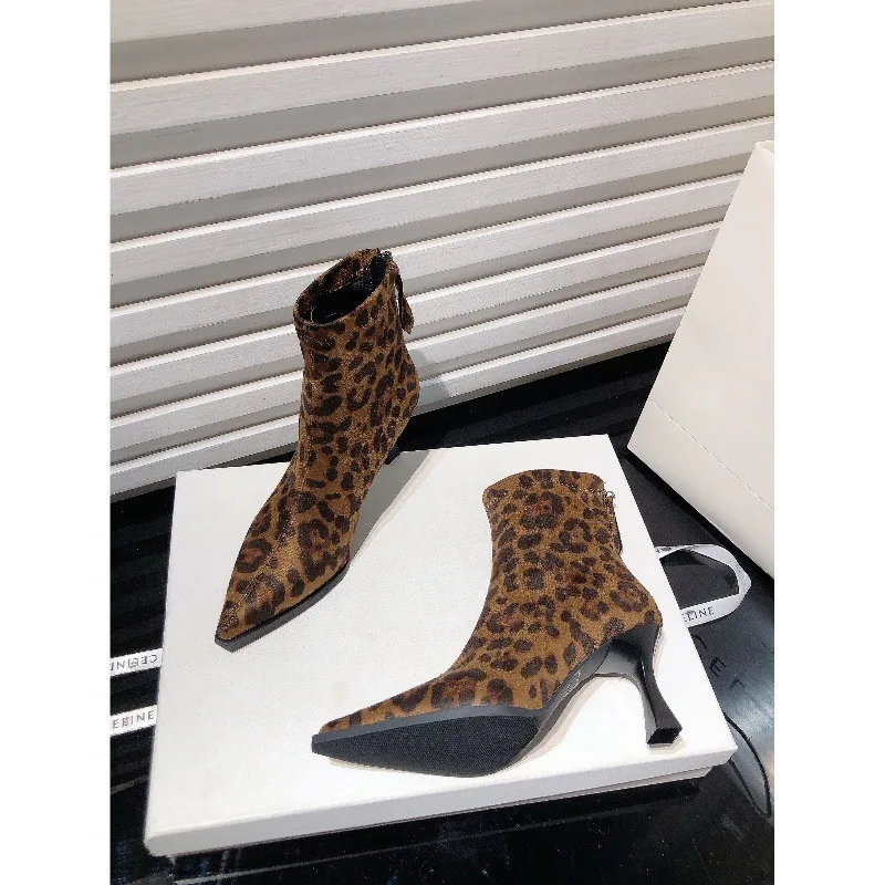 

TOPHQWS 2025 новые модные ботильоны с леопардовым принтом для женщин, осенне-зимние замшевые ботинки на высоком каблуке, женская винтажная дизайнерская обувь
