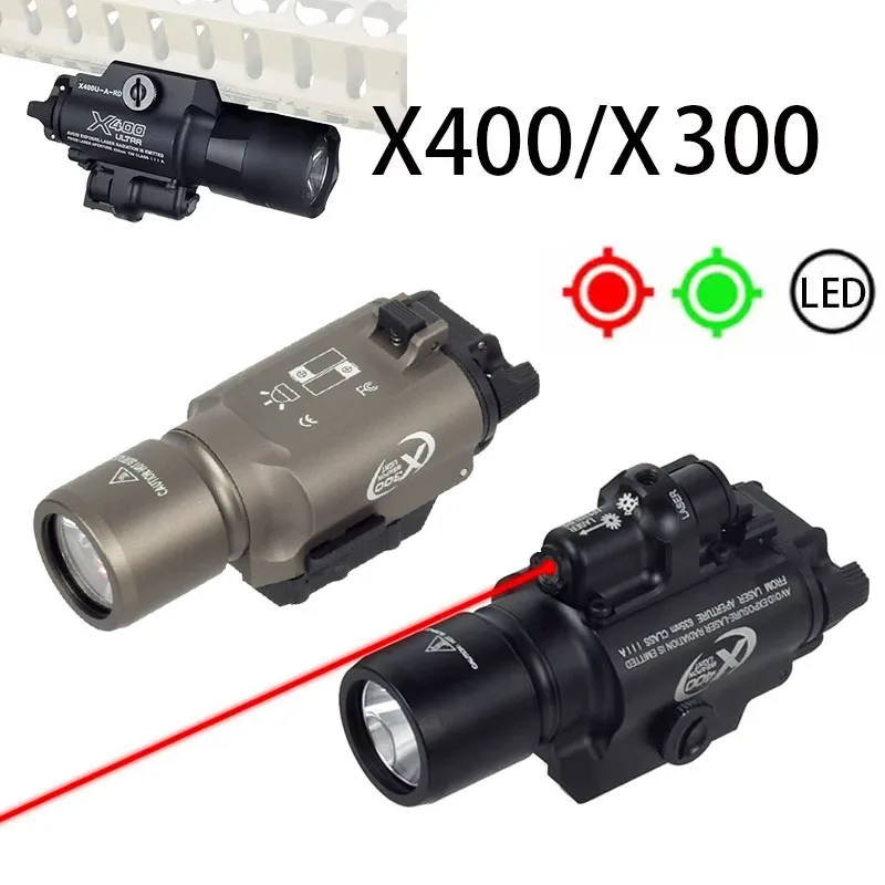 Linterna táctica Surefire X300 X400 X400U con mira láser Ultra roja y verde, luz LED para Rifle, explorador, montaje de rieles Picatinny Weaver