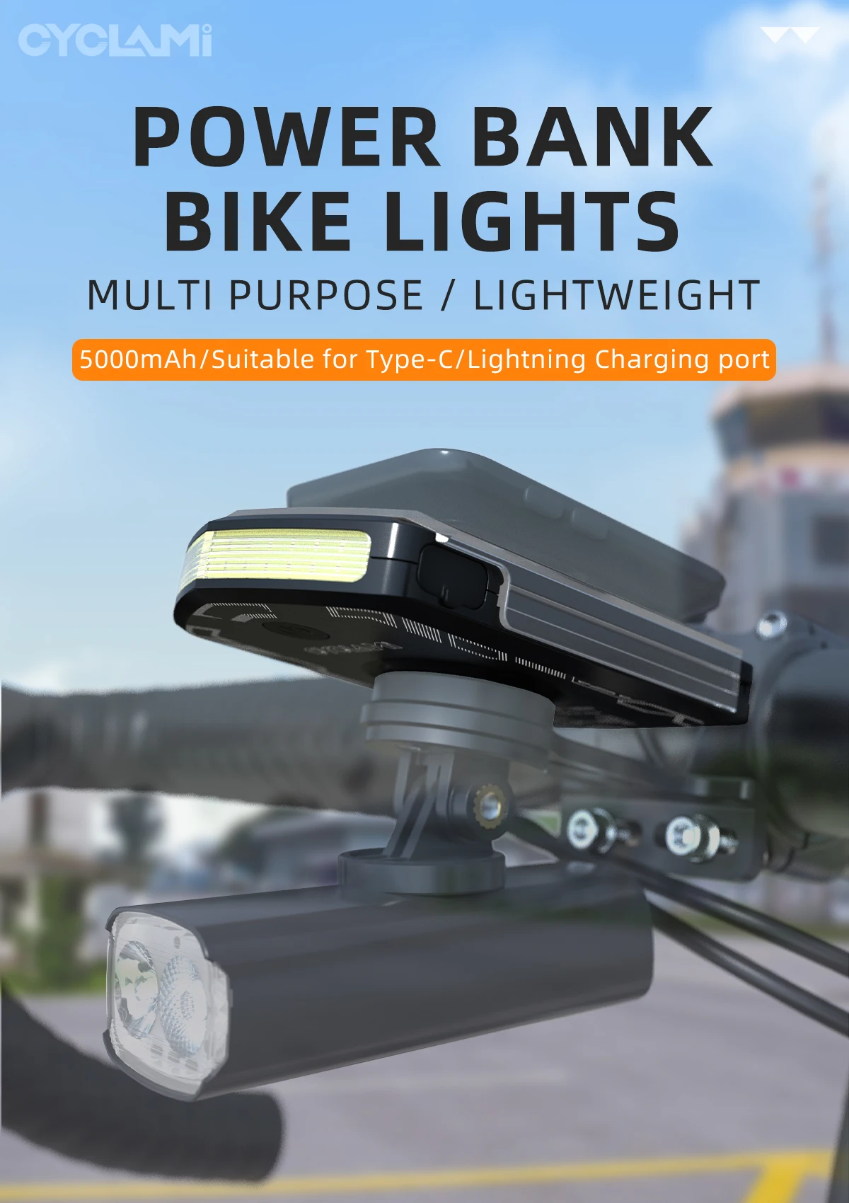 CYCLAMI RVL01 Bicycle Light Cycling Headlight 5000mAh Type-C Charging Front Lamp For Garmin XOSS IGS Computer Lights Charging