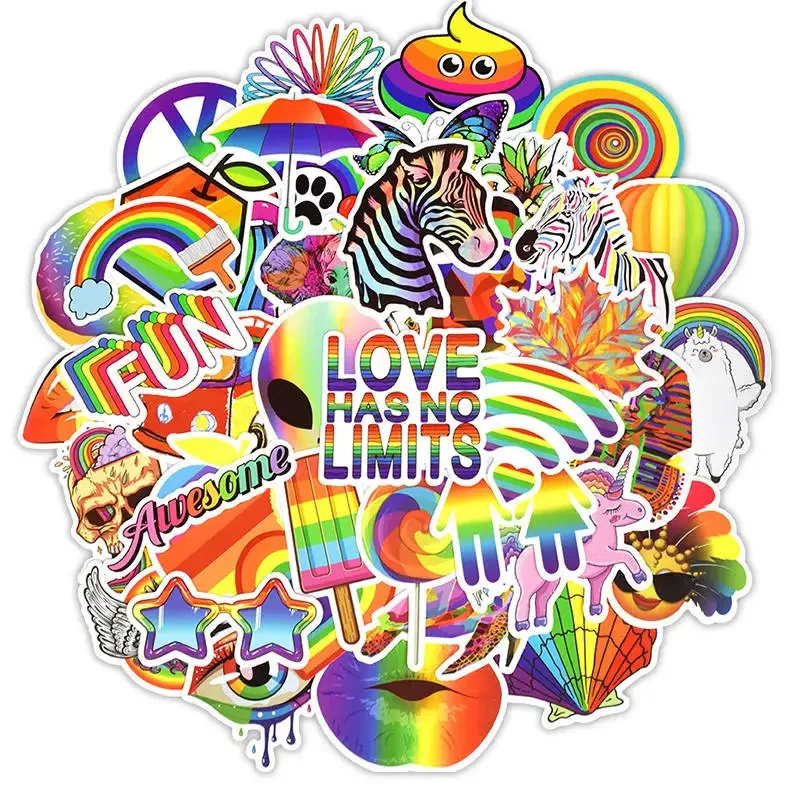 Rainbow Stickers for Mac 50 Pcs Waterproof Graffiti Decals Rainbow Stickers Aesthetic Laptop Skateboard Guitar Car Stickers