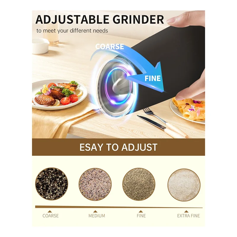 

A83I-Electric Salt & Pepper Grinder Set Rechargeable Salt & Pepper Grinder Set With LED Light,Adjustable Coarseness