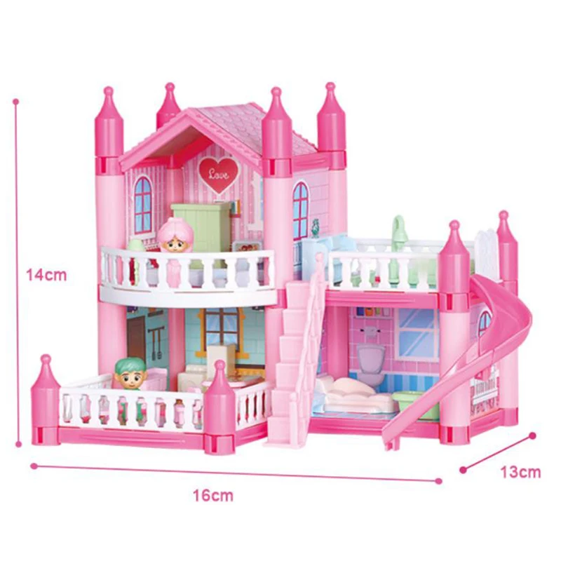 1/12 castelo casa de boneca dreamhome, casa de princesa diy, brinquedos de menina, conjunto de casa de bonecas de sonho de simulação brinquedos de menina rosa