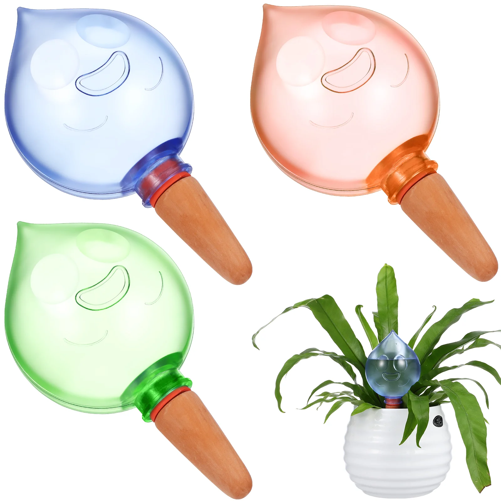 3 Pcs Automatic Watering Device Smile Face Droplet Globes for Indoor Plants Self Watering Bulbs Sturdy Lasting Versatile Garden