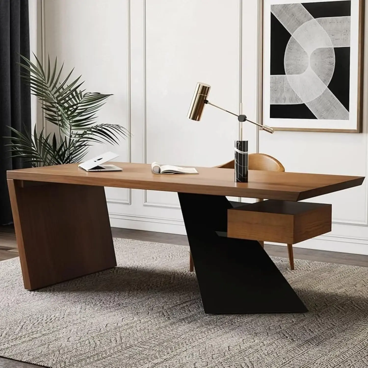 

70" Rustic Industrial Writing Desk, Home Office Desk with Drawer Natural Wooden Desk Home Office Computer Desk