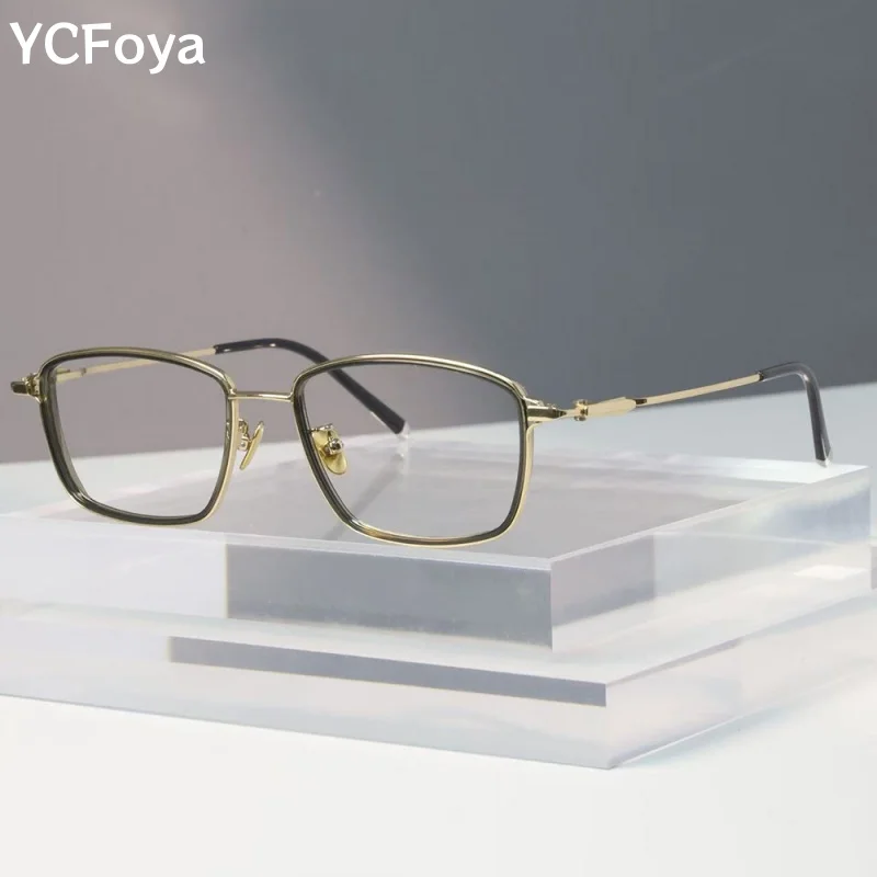 

YCFoya Men Classic Fashion Ultra-light Titanium Alloy Eyewear Big size Retro Square Optical Prescription Glasses Frame BM506