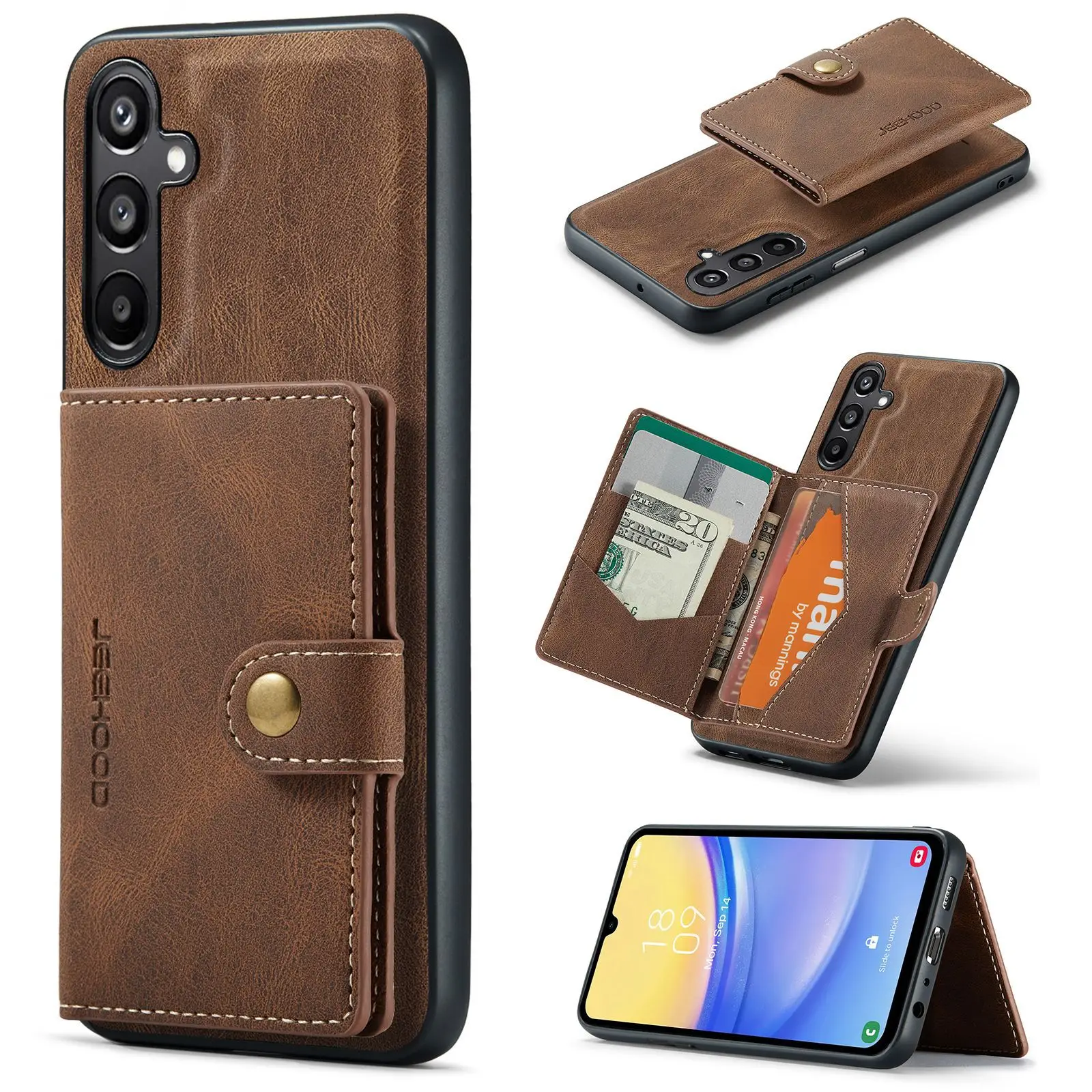 

Sanded artificial leather is suitable for Samsung A55 minimalist style Galaxy A16/A33 magnetic business cardholder phone case.