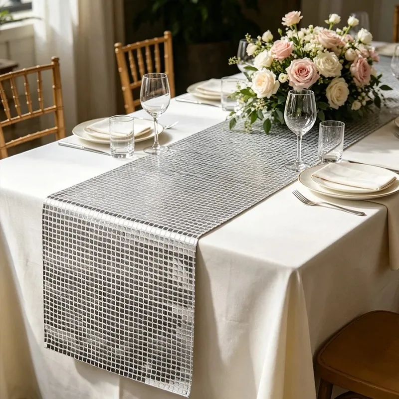 Glitter Sequin Table Runner Mirror Metallic Tablecloth for Wedding Reception Party Banquet Birthday Celebration Table Decoration