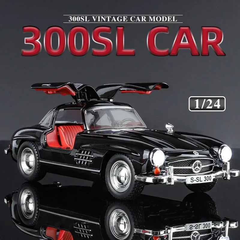 Simulation 1/24 Scale Benz 300SL Vintage Car Model With Sound Light Collection Miniature Voiture Diecast Toy Vehicles Boy Toy