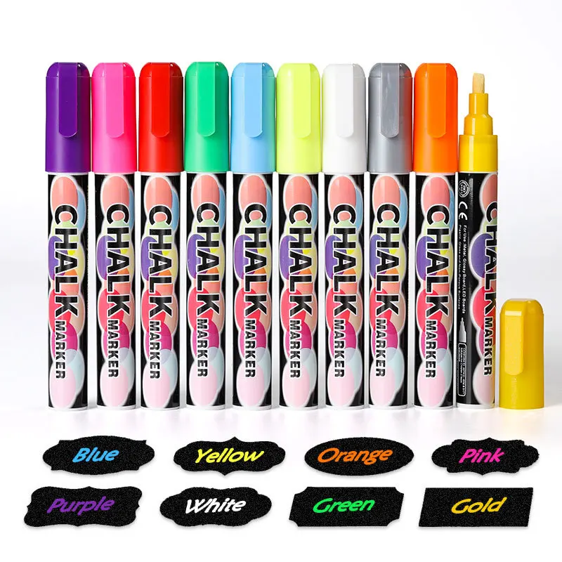 Marcador de Giz Líquido Infantil Apagável Multicolorido Led Tábua de Escrever Vidro Janela Marcador de Arte Quadro Negro Cores